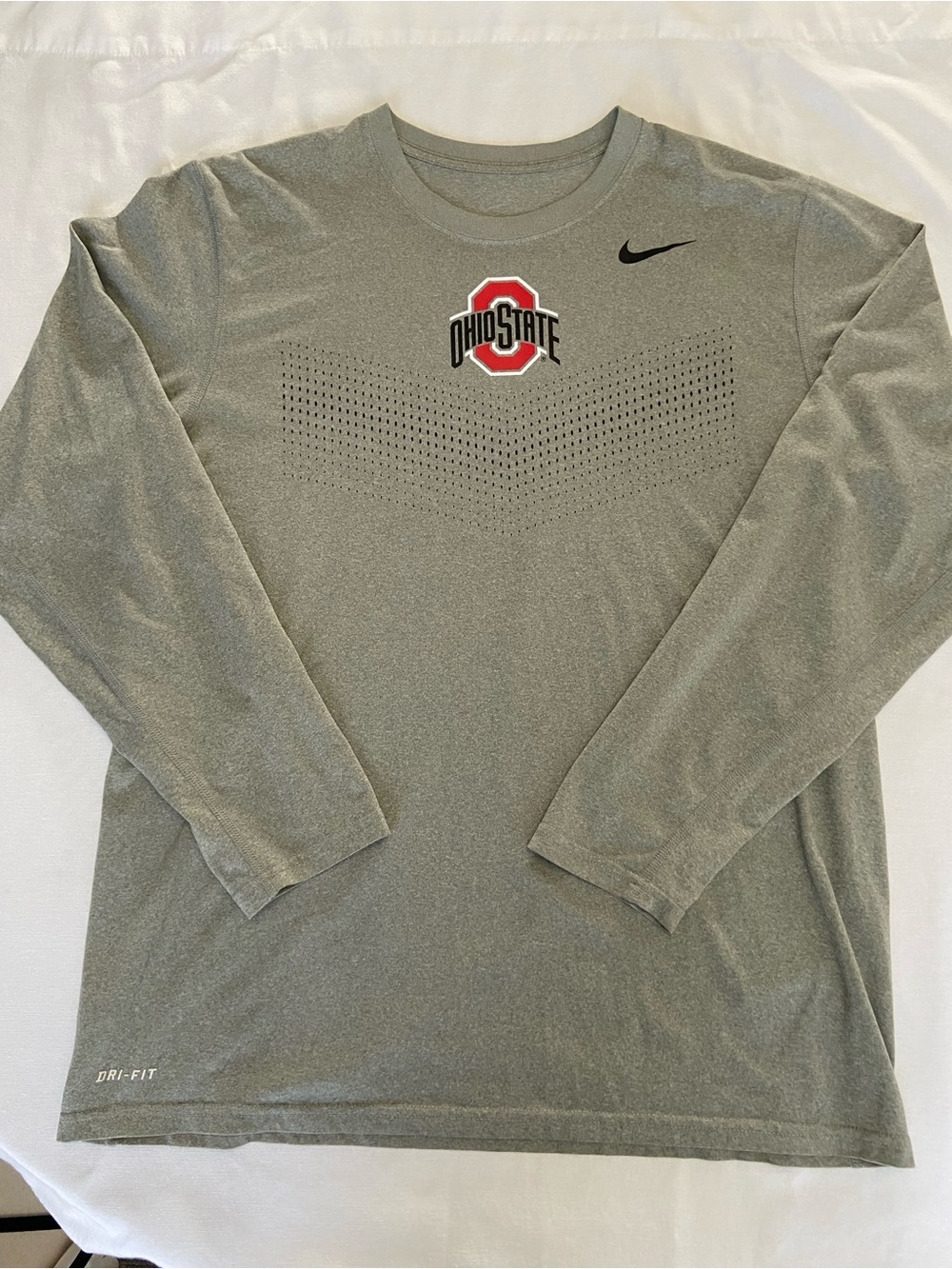 Nike Dri Fit Long Sleeve Tee with Red Ohio State O and Black Logo